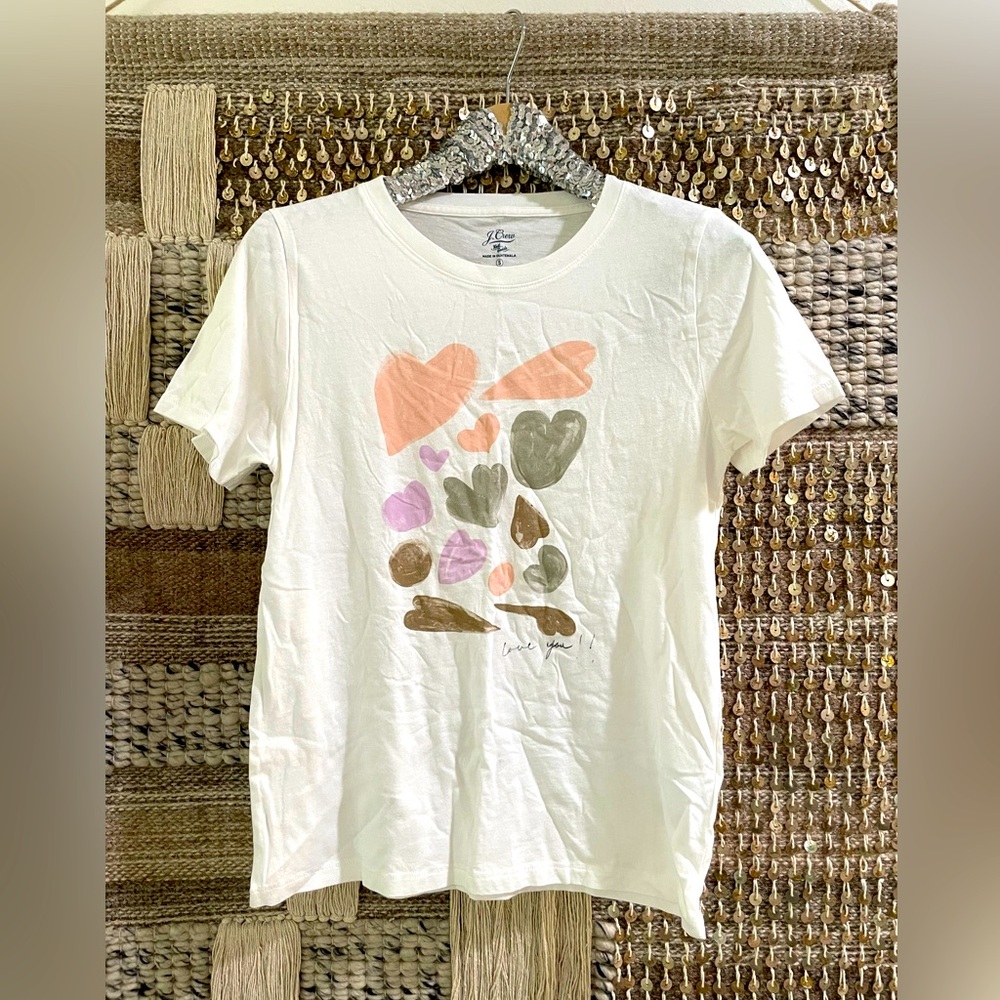 🤍💜💚🩷 NWT J Crew brushstroke watercolor heart print tee shirt sz S